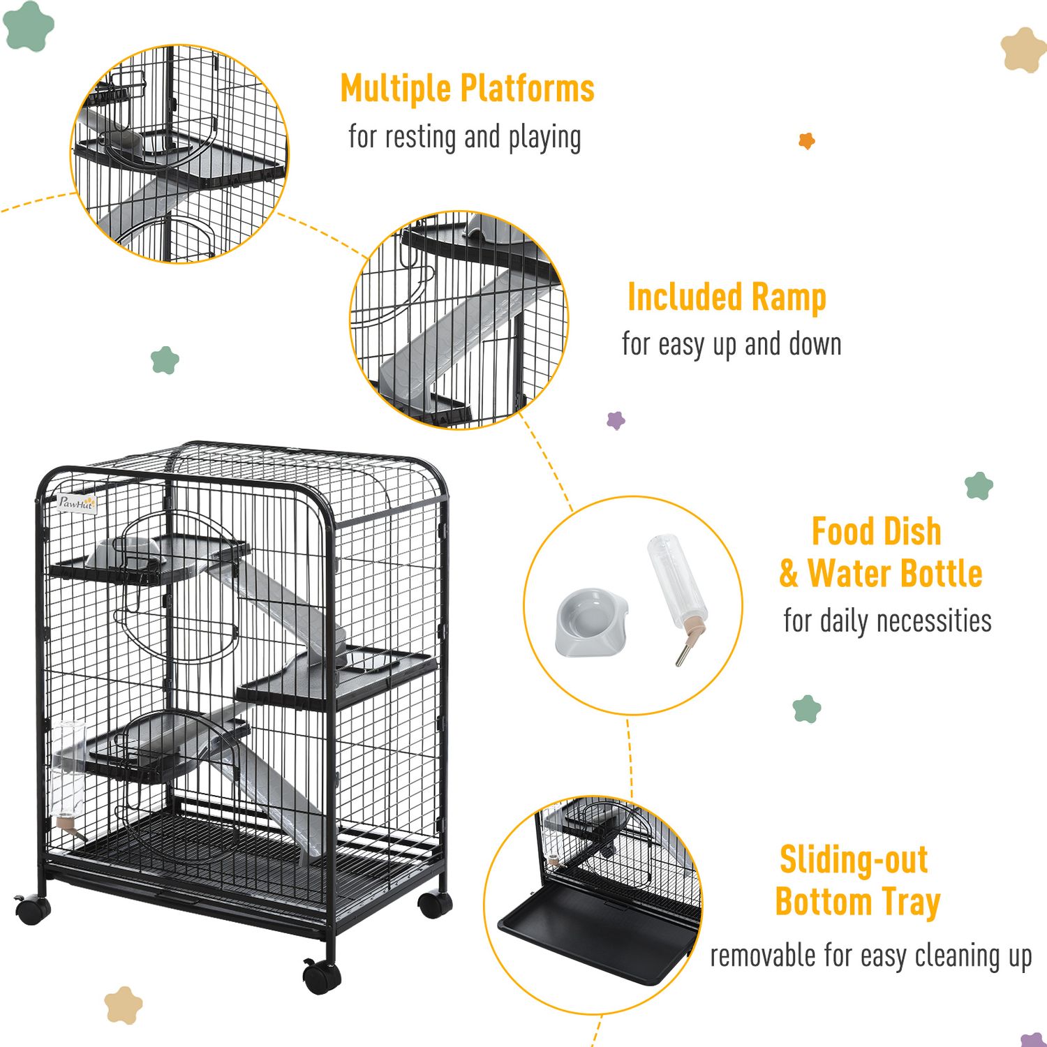 PawHut Cusca pentru Animale Mici cu Rampe, Platforme si Roti 64x43,5x93cm fotografia produsului View 8 L