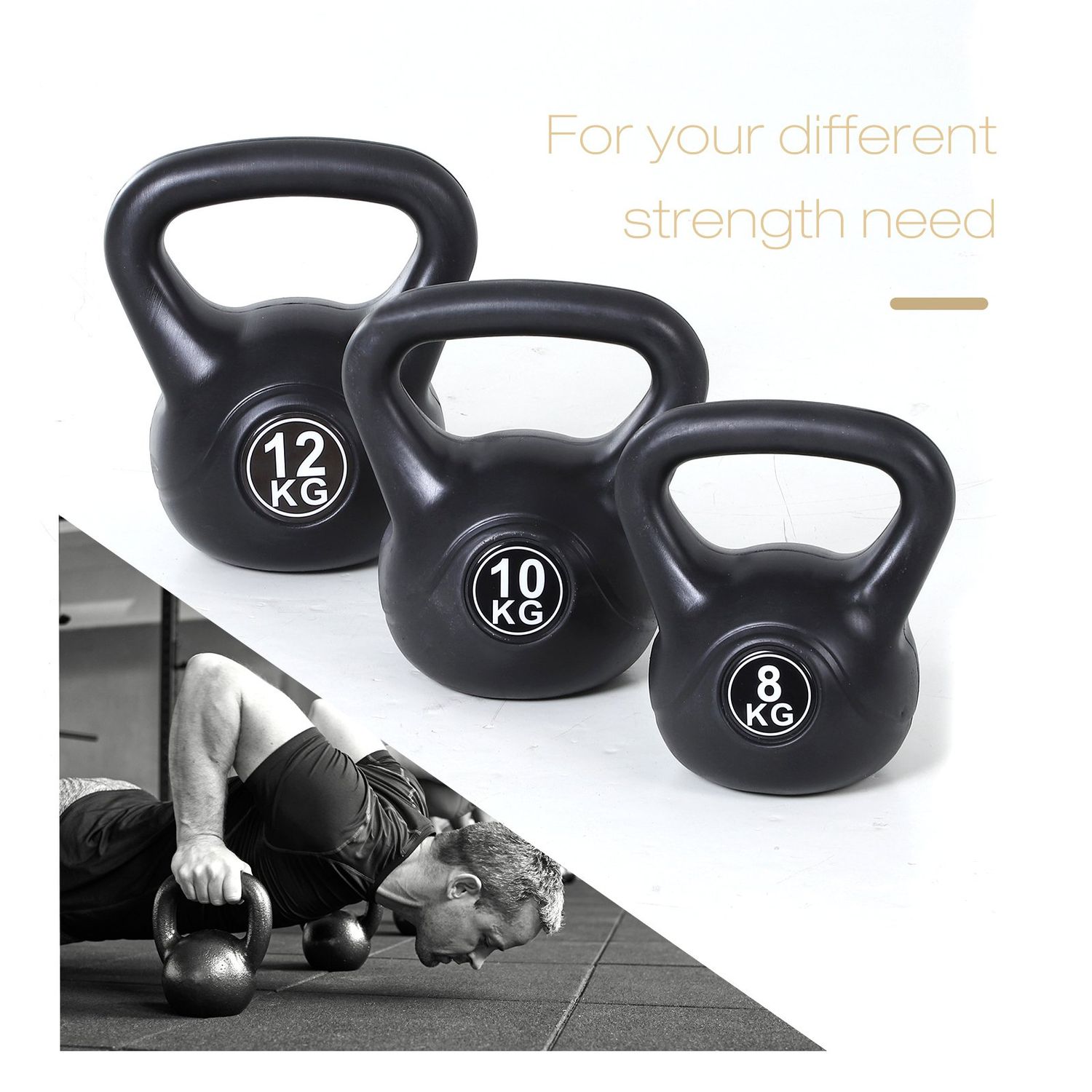 HomCom gantera kettlebell 12 kg,27x21x31cm negru fotografia produsului View 3 L