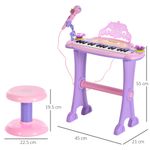 HomCom set pianina pentru copii, taburet si microfon, roz fotografia produsului View 2 S
