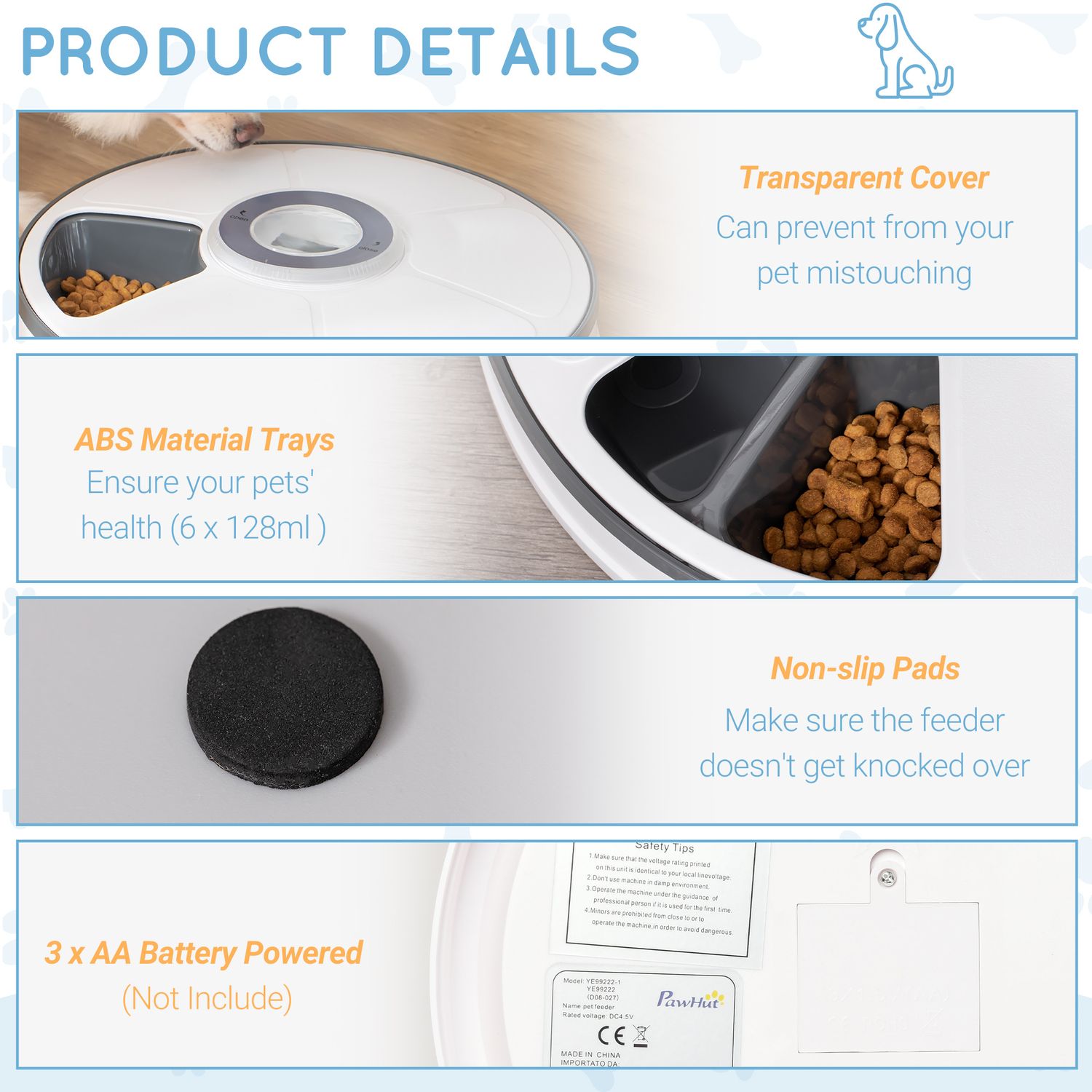 PawHut distribuitor automat alimente animale, afisaj LED fotografia produsului View 5 L