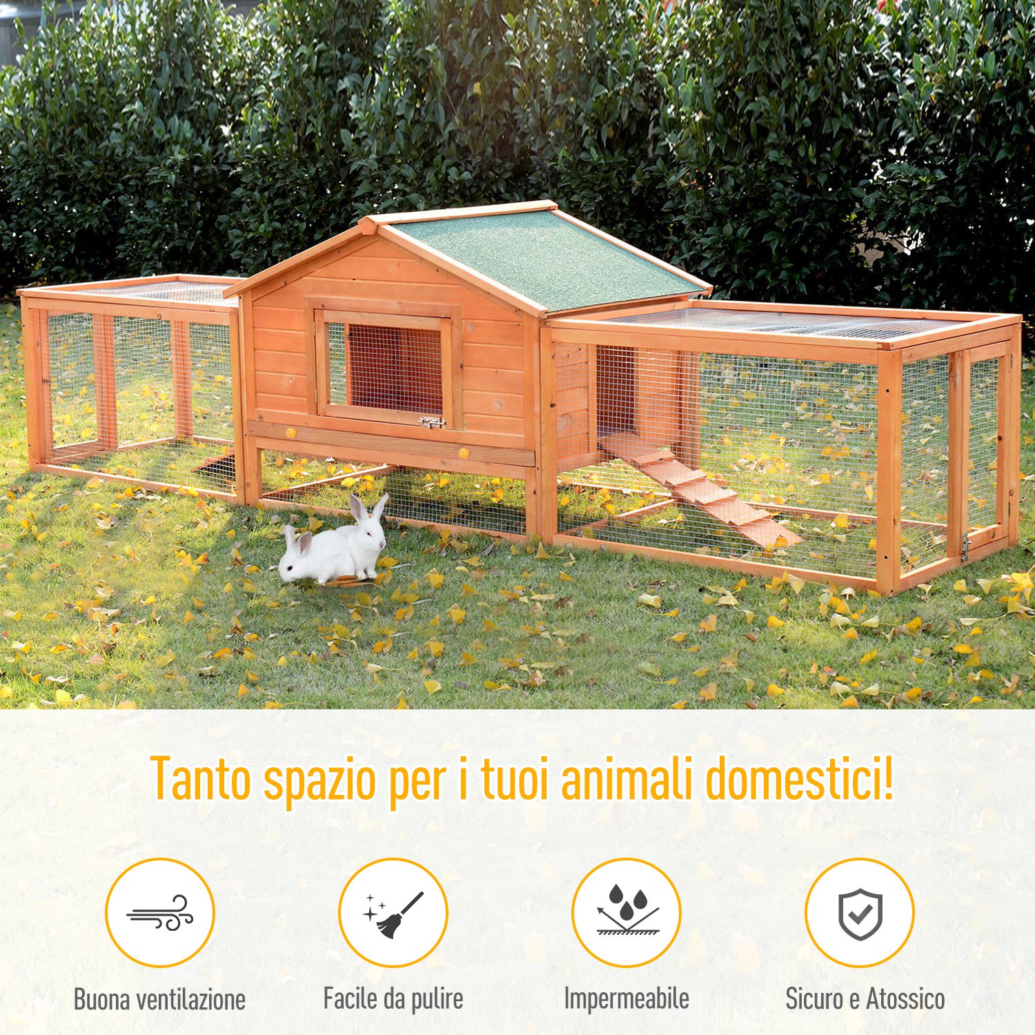 PawHut cusca pentru iepuri, 309x79x86cm, din lemn, verde fotografia produsului View 7 L