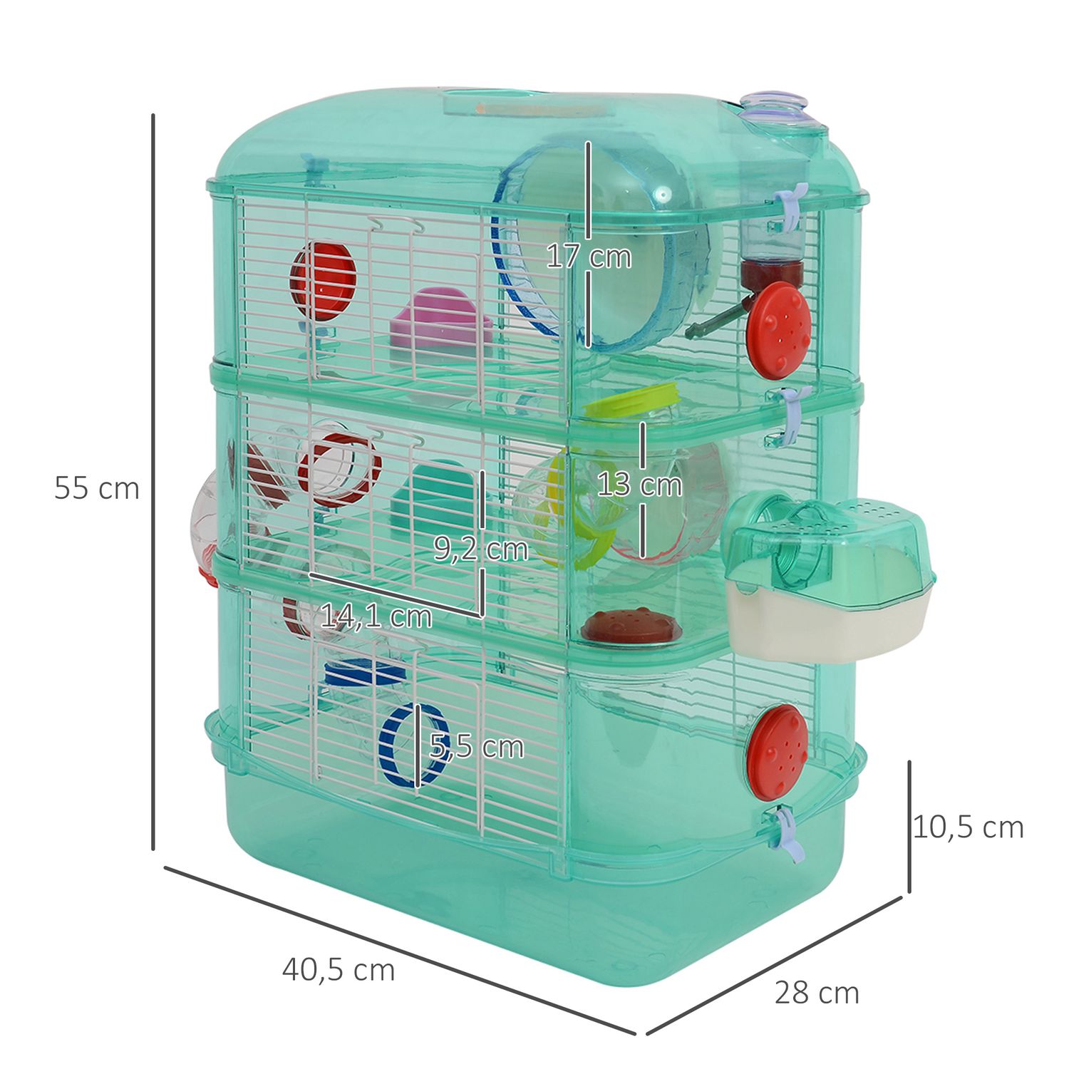 PawHut Cusca pentru Hamster 3 Niveluri, Verde, 40.5x28x55cm fotografia produsului View 2 L