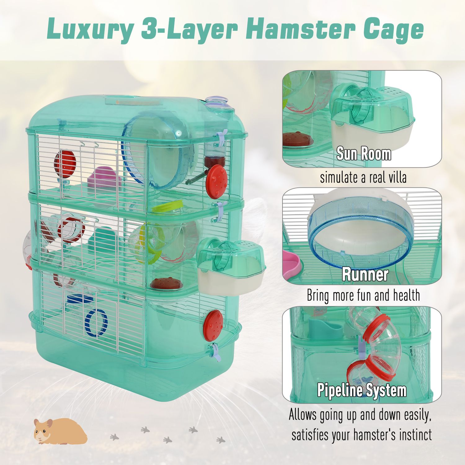 PawHut Cusca pentru Hamster 3 Niveluri, Verde, 40.5x28x55cm fotografia produsului View 6 L