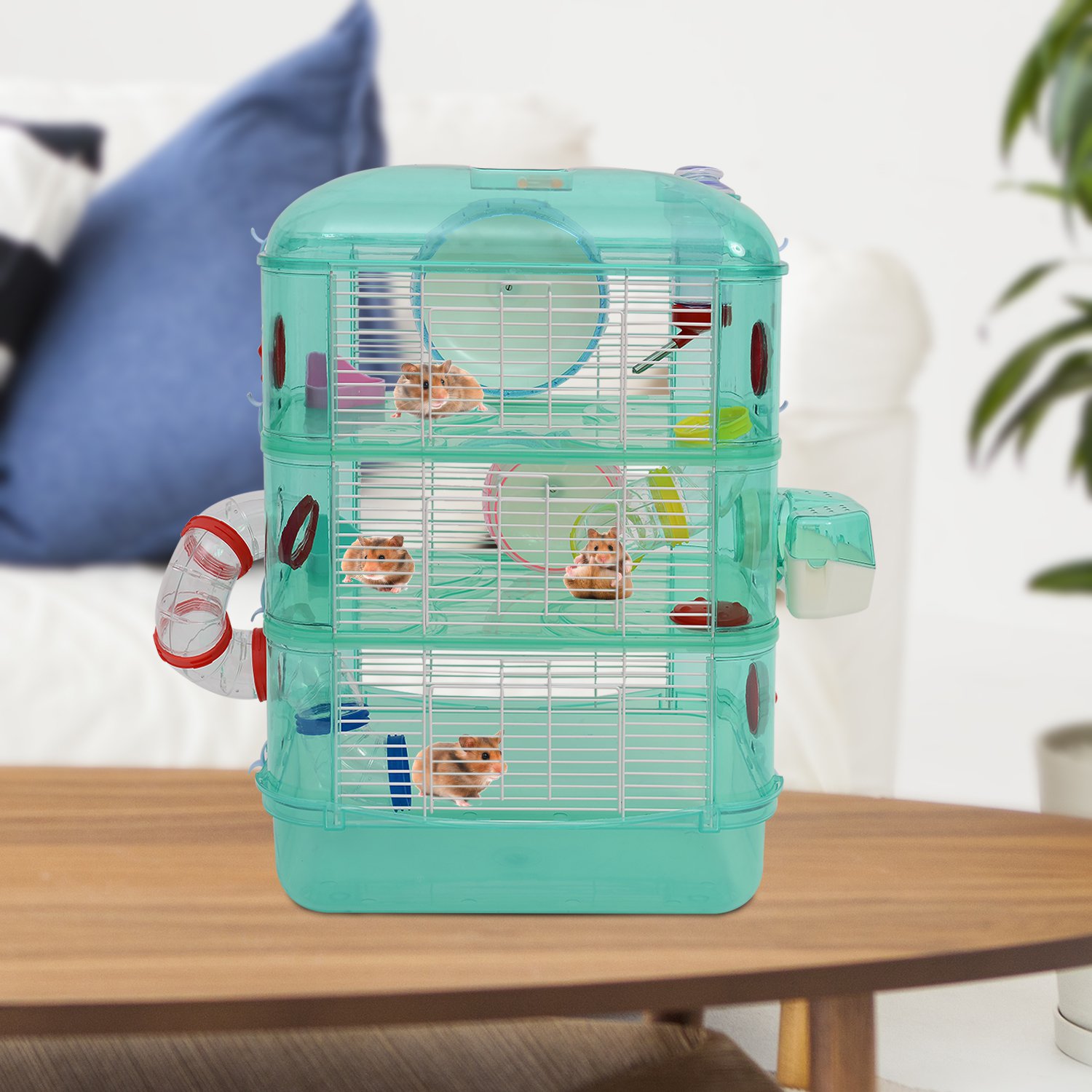 PawHut Cusca pentru Hamster 3 Niveluri, Verde, 40.5x28x55cm fotografia produsului