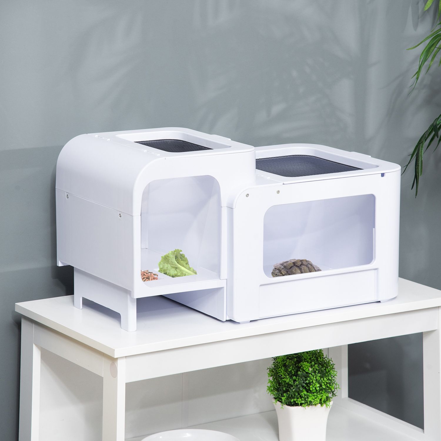 PawHut terariu cu platforme pentru broaste testoase, 47x 28x25cm, alb fotografia produsului