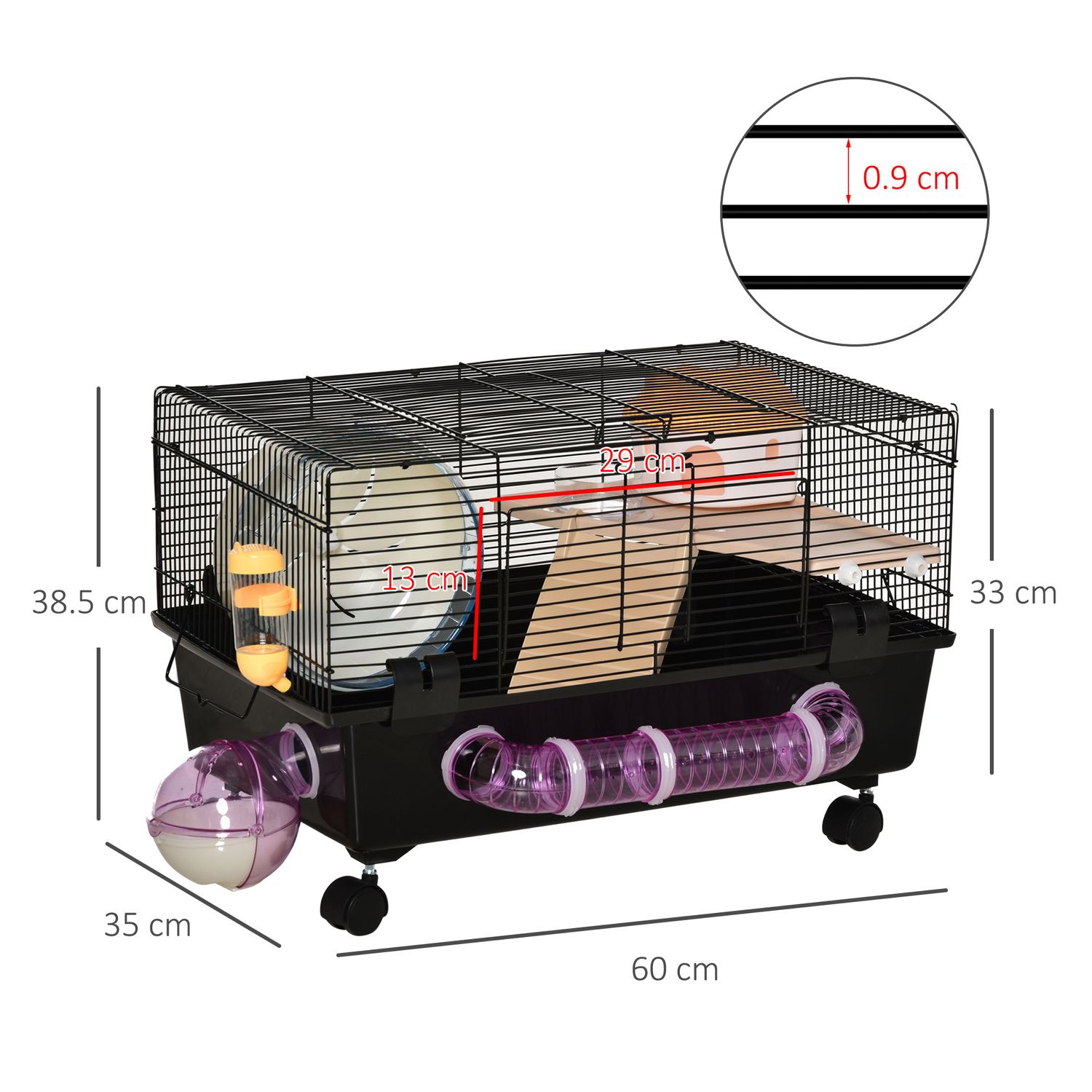 PawHut cusca hamsteri, cu mai multe niveluri, 60x35x38.5cm fotografia produsului View 2 L