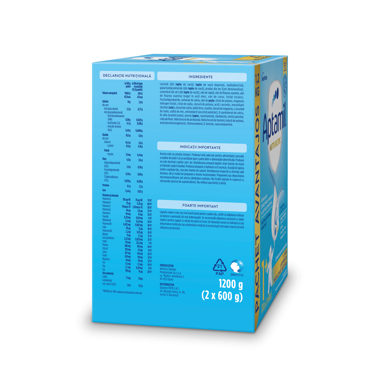 Lapte praf Aptamil Junior 1+, 1200 g, 12-24 luni fotografia produsului View 4 L