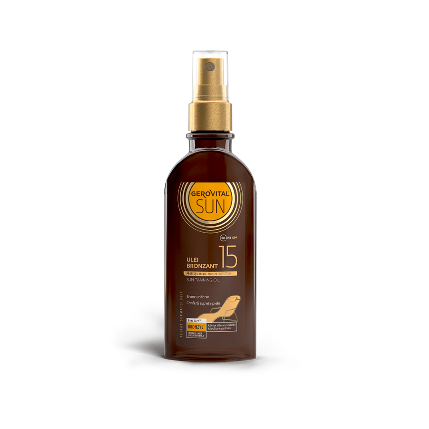 Ulei bronzant SPF15 Gerovital Sun, 150ml, Farmec, Ulei bronzant fotografia produsului