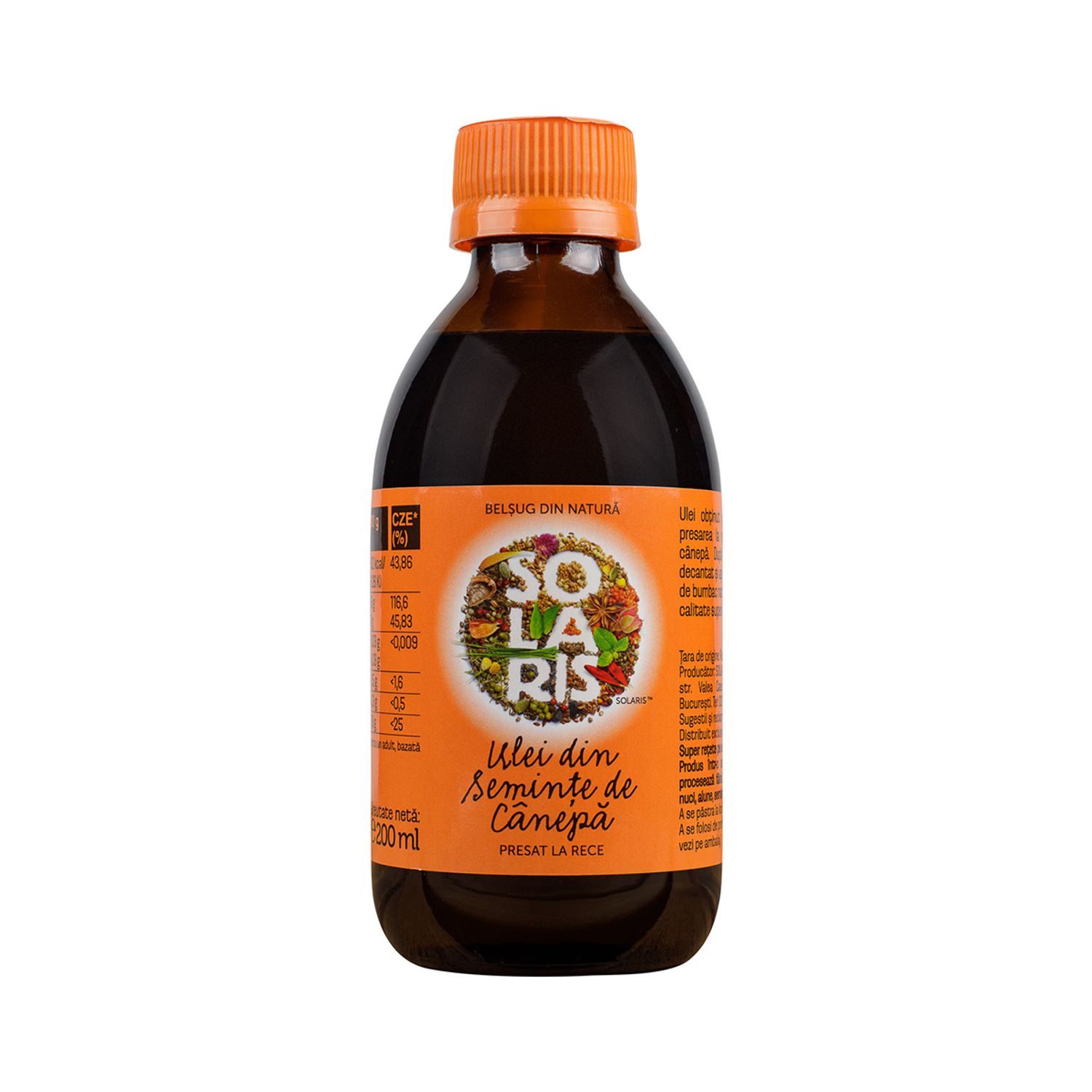 Ulei canepa, 200ml, SOLARIS fotografia produsului