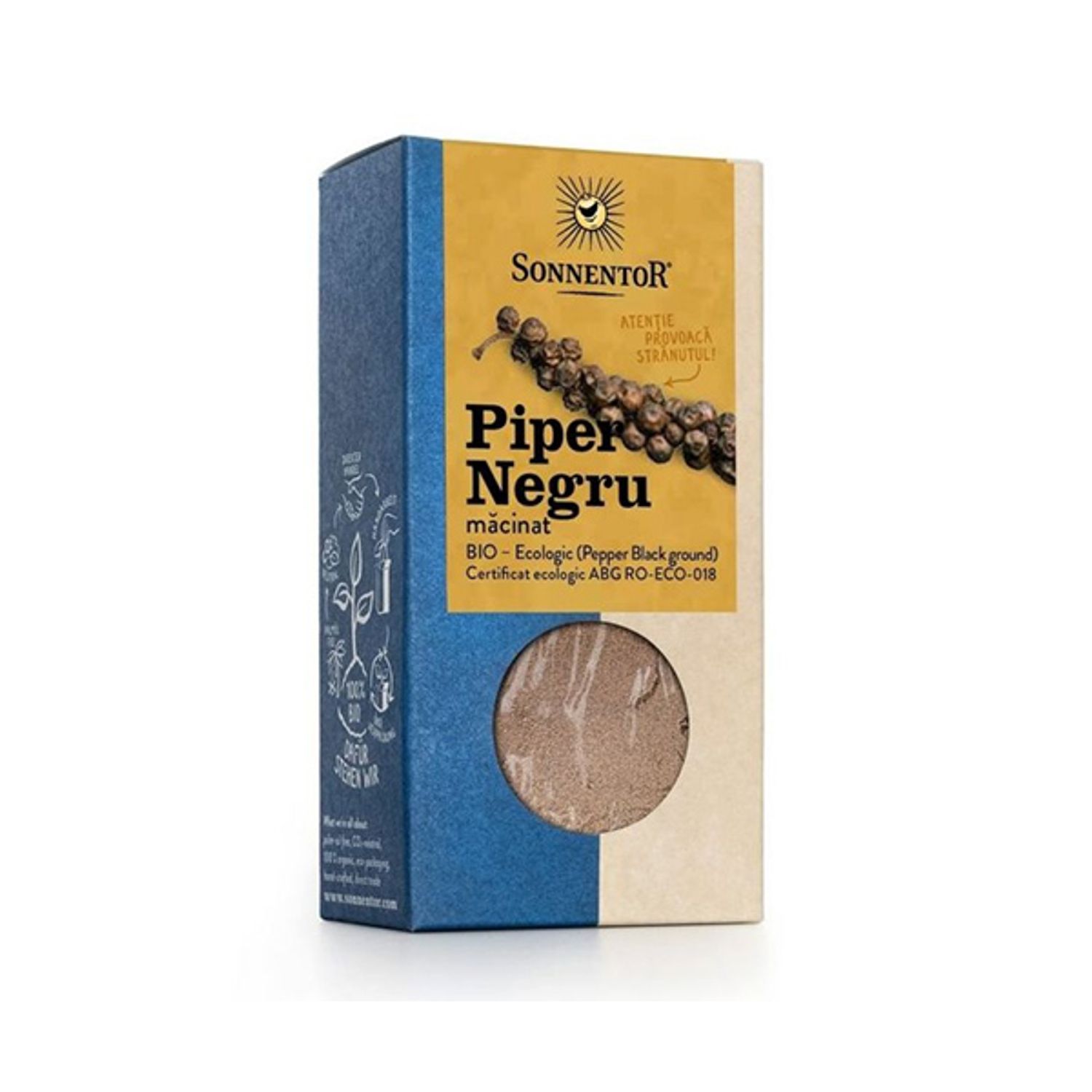 Piper negru macinat, ECO, 50g, SONNENTOR fotografia produsului