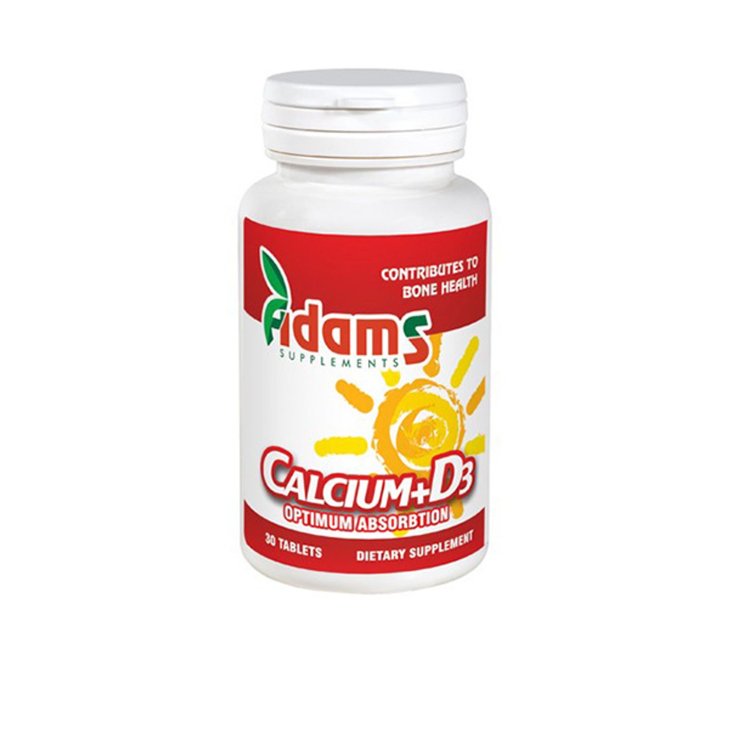 Calciu+Vitamina D3, 600 mg + 3mcg, 30 tablete, Adams Vision fotografia produsului