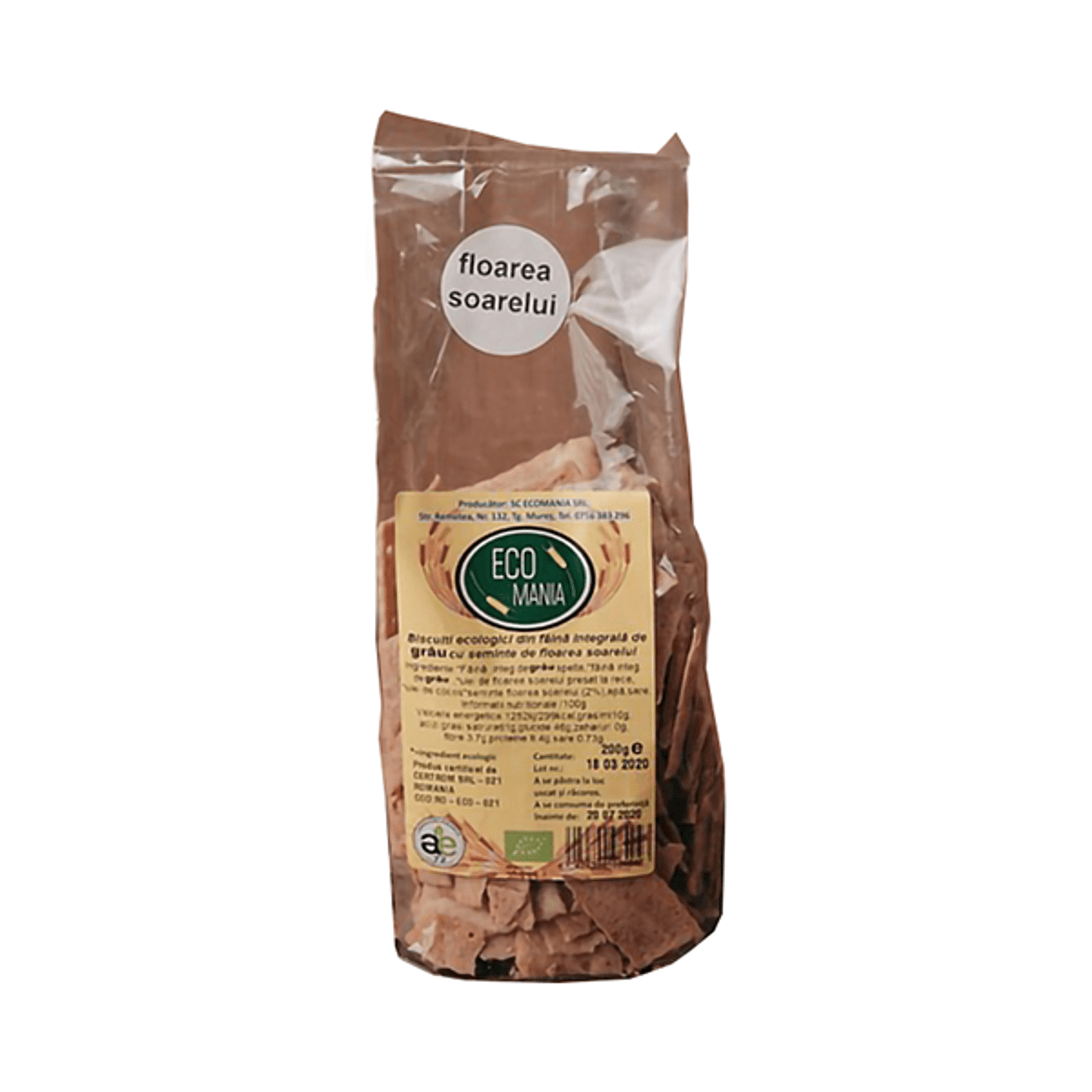 Biscuiti integrali cu seminte de floarea soarelui, 200g, Eco Mania fotografia produsului