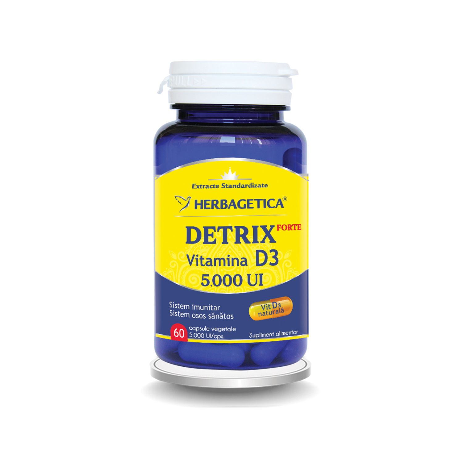 Detrix Forte Vitamina D3 5000 UI, 60 capsule, Herbagetica fotografia produsului