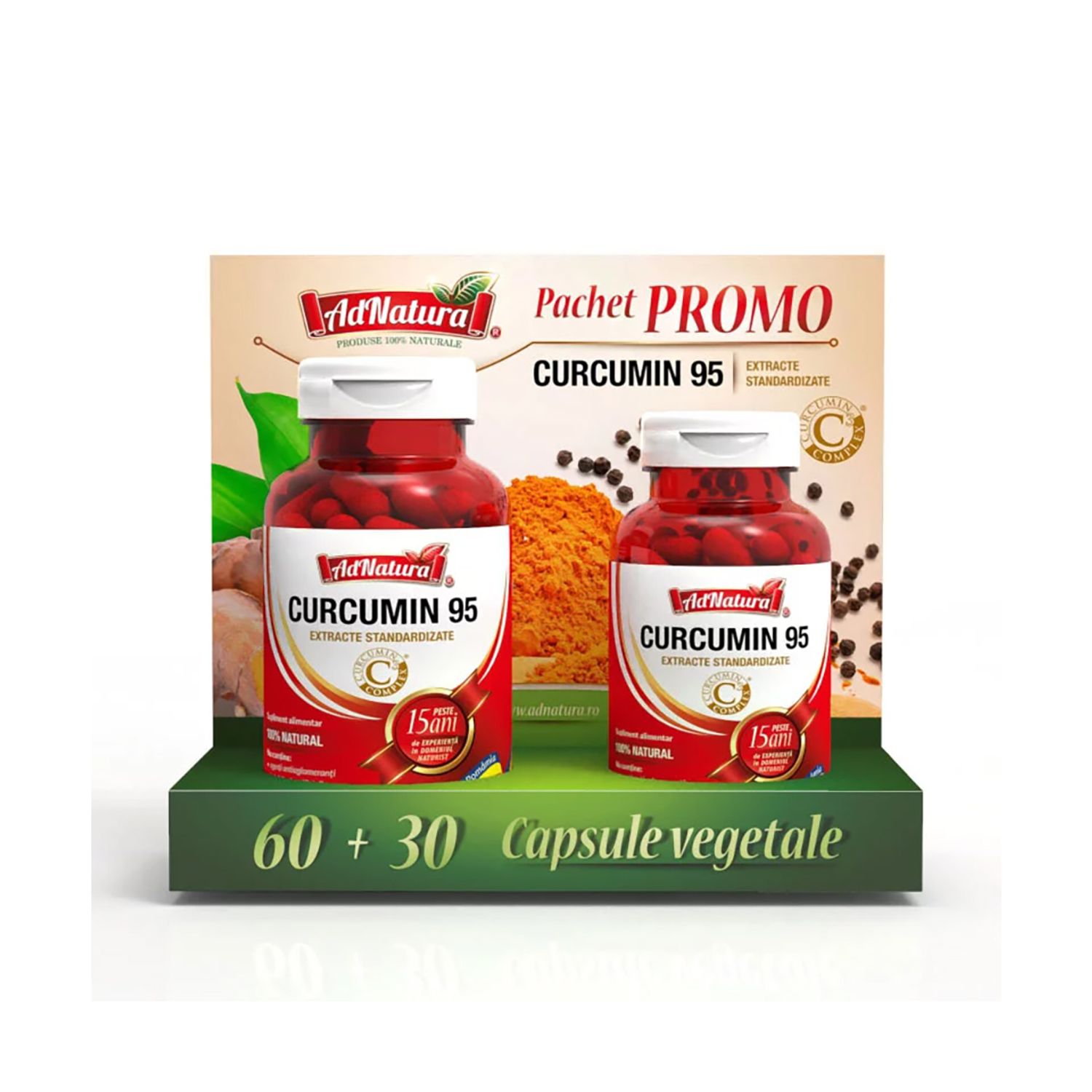 Curcumin 95, pachet 60 + 30 capsule, Adnatura fotografia produsului