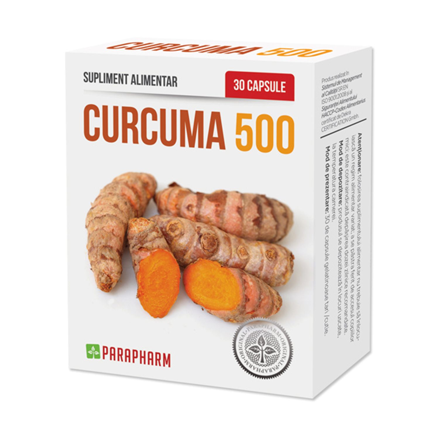 Curcuma 500, 30 capsule, Parapharm fotografia produsului