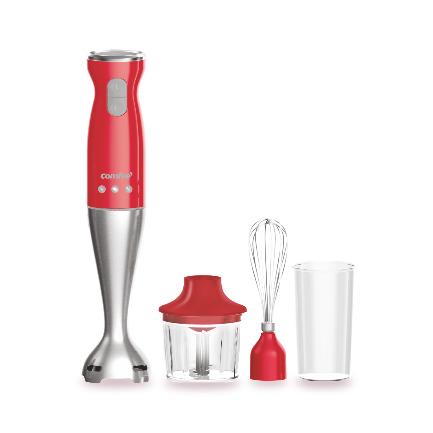 Blender vertical Comfee SM0794RD, 3 in 1 (blender, tocator, tel), 550 W, 2 trepte de viteza, Rosu fotografia produsului