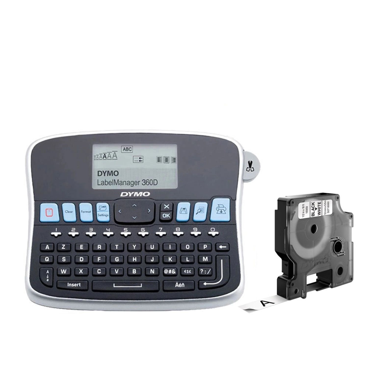 Aparat de etichetat LabelManager 360D QWERTY si 1 banda industriala poliester D1, 12mm x 5.5m,negru alb,S0879480,16959 fotografia produsului View 2 L