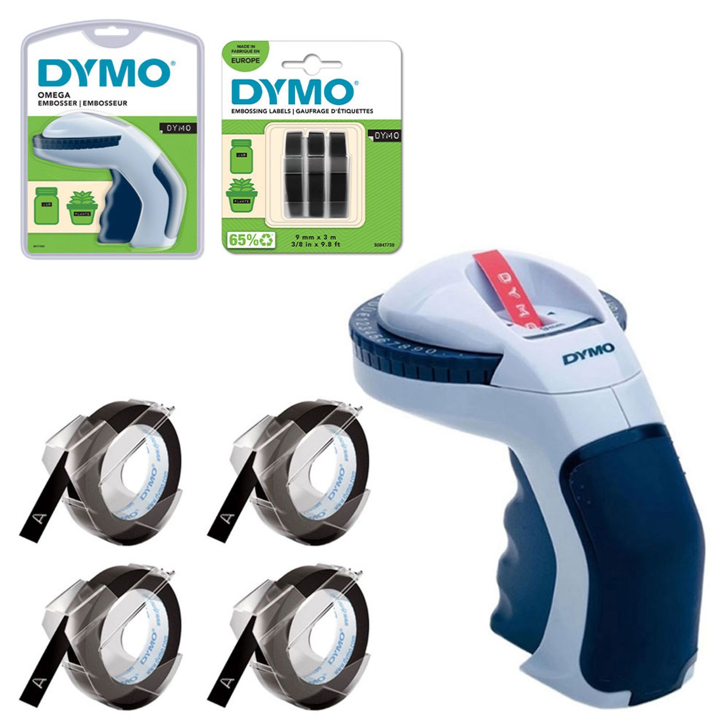 Set Aparat etichetat Dymo Omega si in total 4 role etichete 3D originale, embosabile, DY12748 fotografia produsului