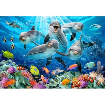 Puzzle Din Lemn Happy Dolphins L, Wooden City, 505 piese