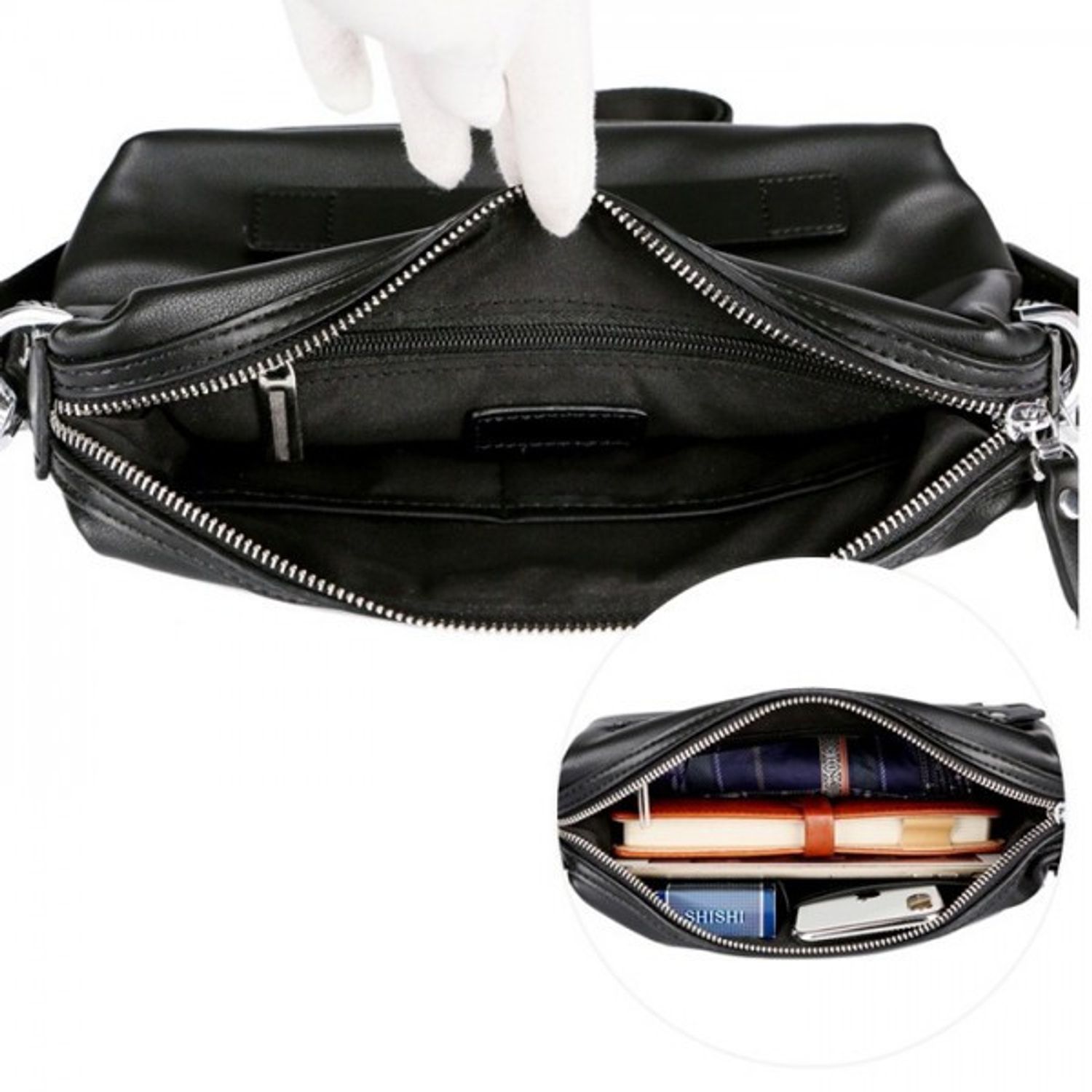 Geanta de umar pentru barbati, Theo GT1407, model negru fotografia produsului View 4 L