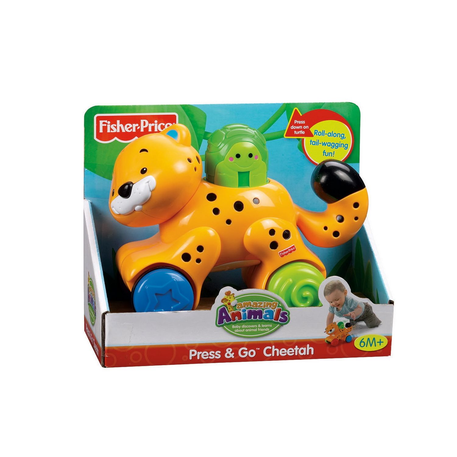 FISHER PRICE JUCARIE BEBE LEOPARD PRESS AND GO fotografia produsului