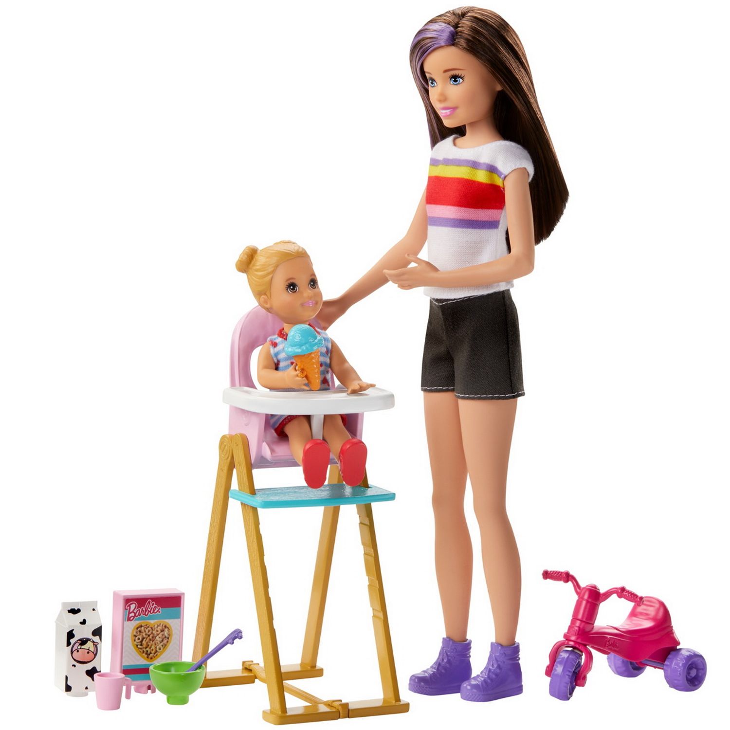 Papusa Barbie Mamica Cu Copilas Si Tricicleta fotografia produsului View 2 L