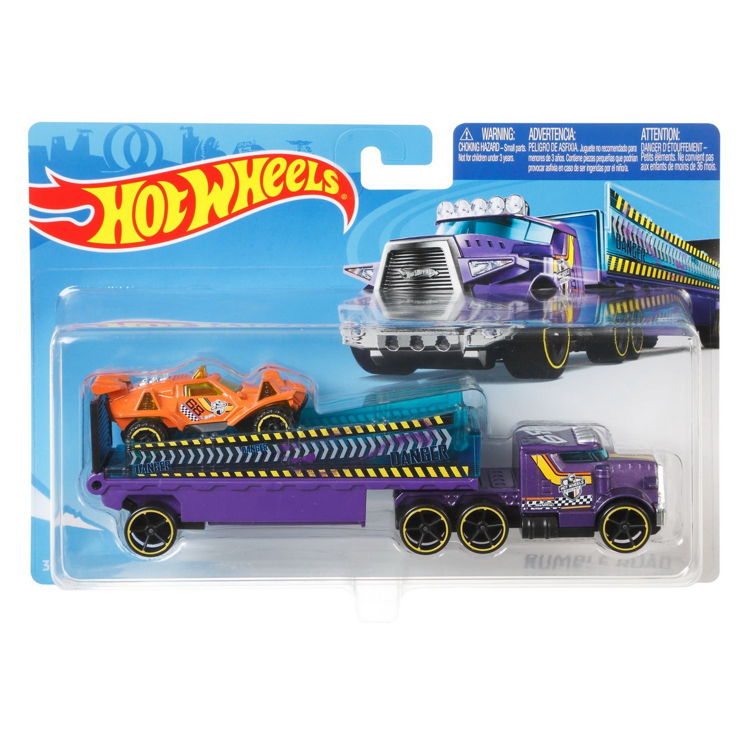 Set Camion Si Masina Sport Hot Wheels Rumble Road fotografia produsului