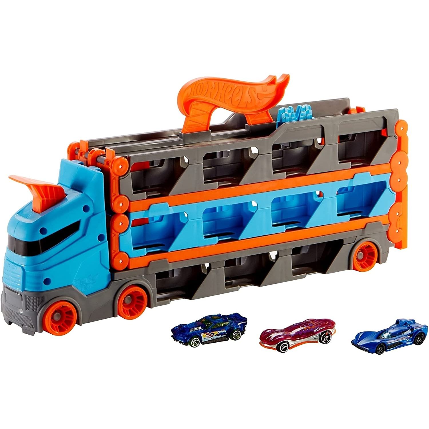 Hot Whels 2 In 1 Mega Transportator Masini Pista fotografia produsului View 2 L