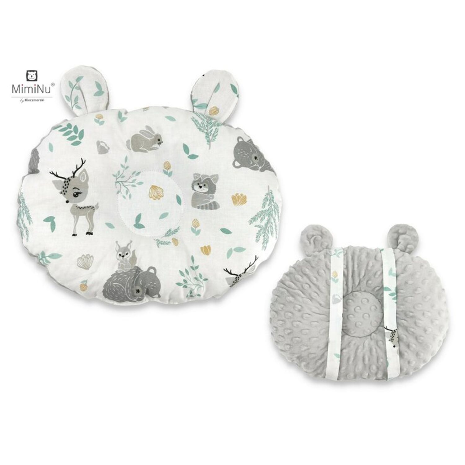 MimiNu - Perna bebelusi Ursulet, Multifunctionala, Minky Grey/Forest Friends Grey/Mint fotografia produsului