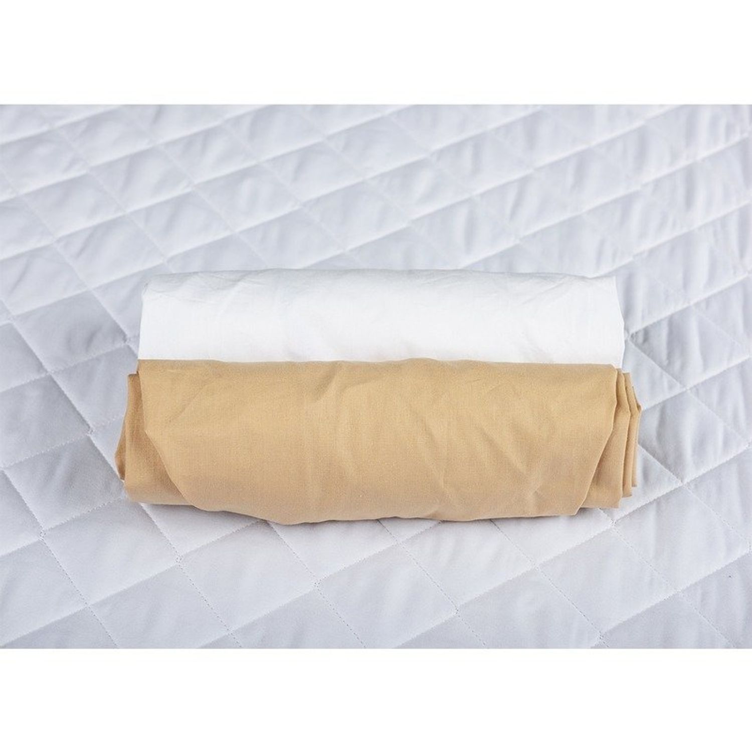 BabyNeeds - Set 2 cearceafuri cu elastic 120x60 cm, Cappuccino+Alb fotografia produsului