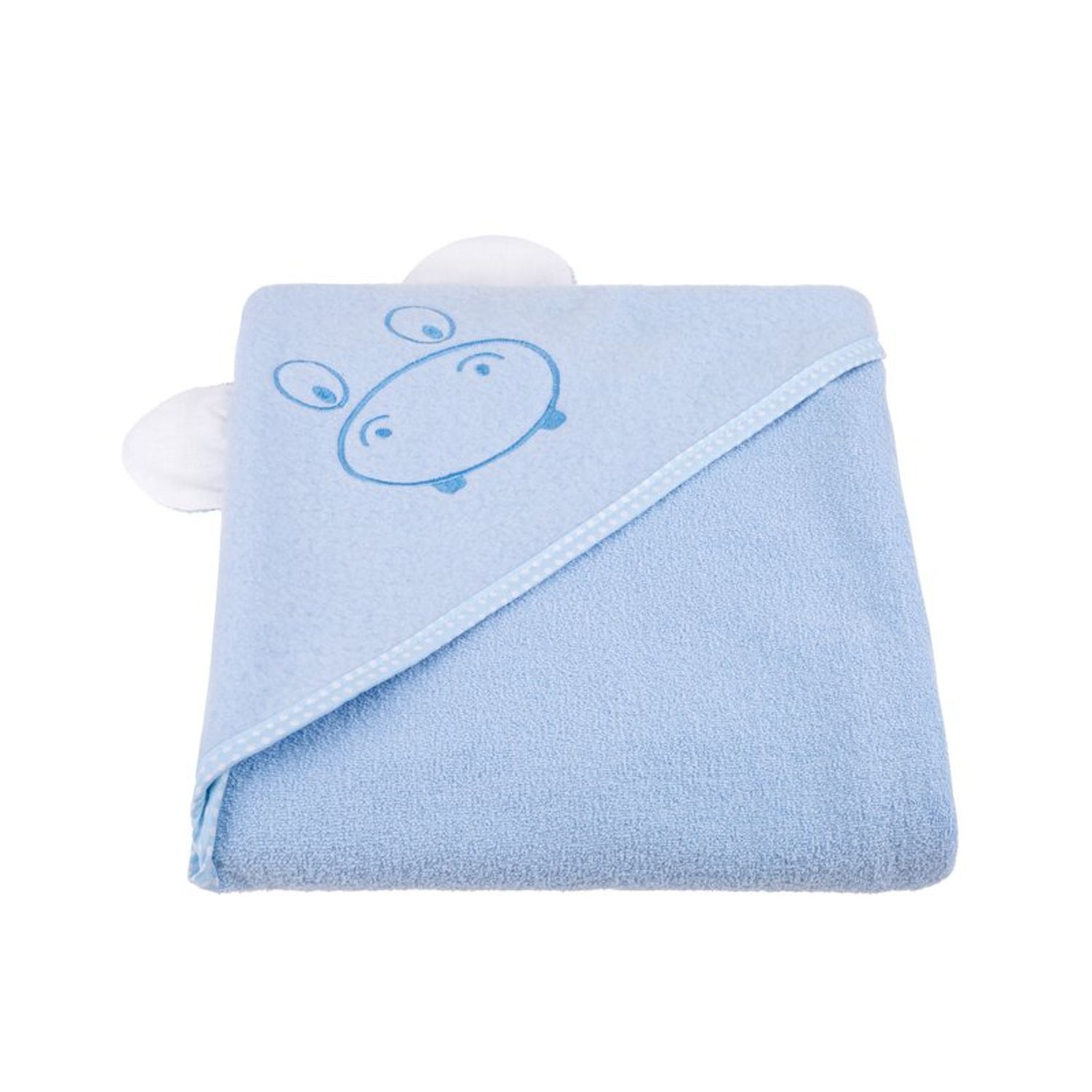Qmini - Prosop cu gluga cu urechi, Din bumbac, 80x80 cm, Blue Hippo fotografia produsului