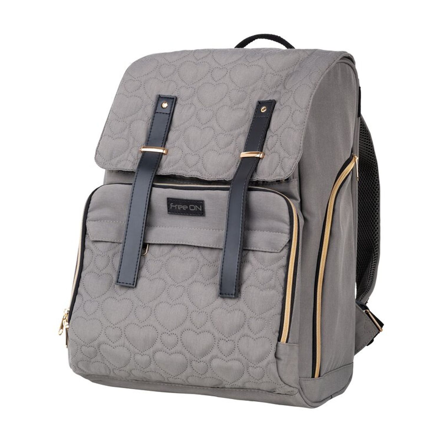 Rucsac pentru mamici, Gold, Cu multiple compartimente si salteluta de schimbat, FreeON, 30 x 22 x 42 cm, Grey fotografia produsului