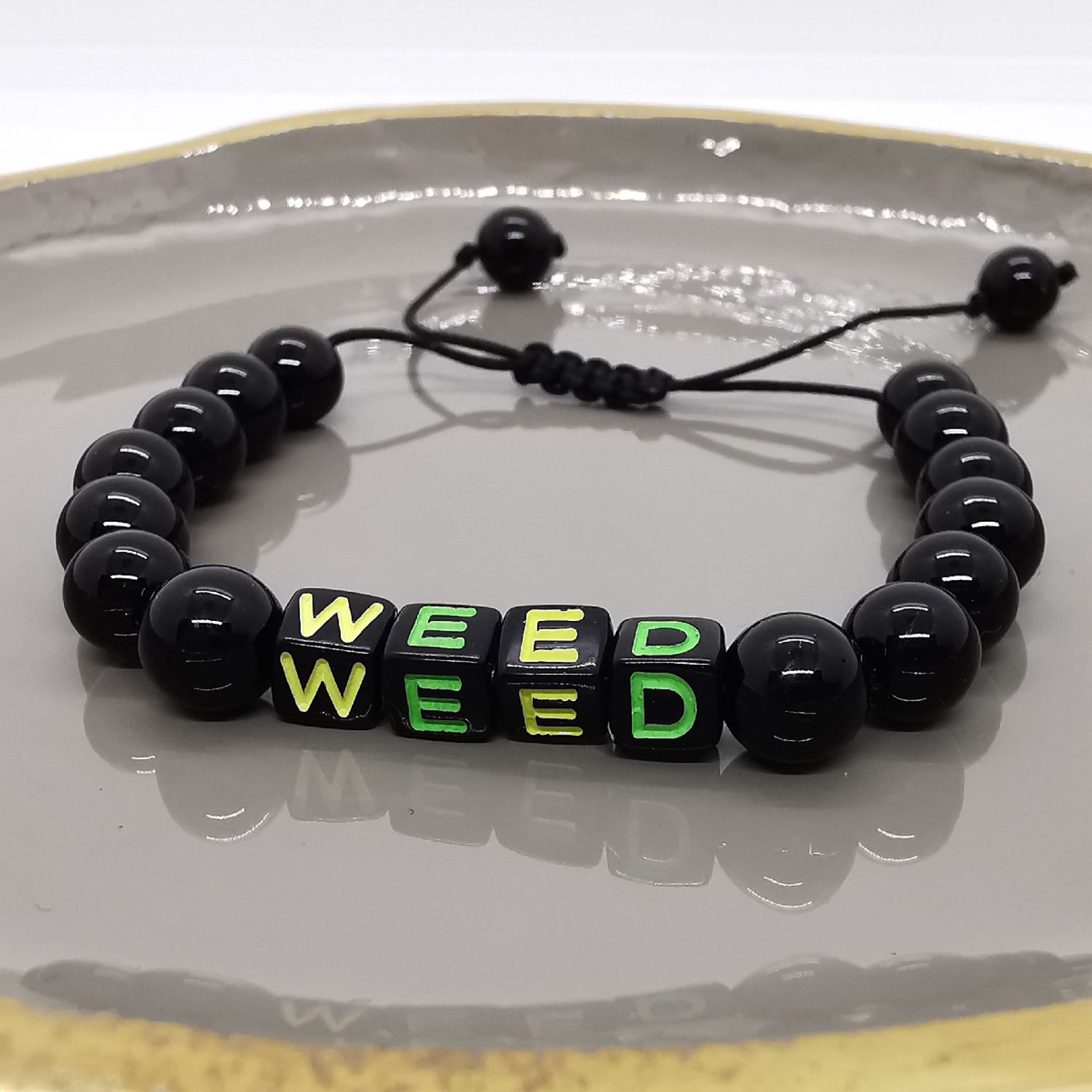 Bratara reglabila din onix cu pandantiv weed fotografia produsului View 3 L