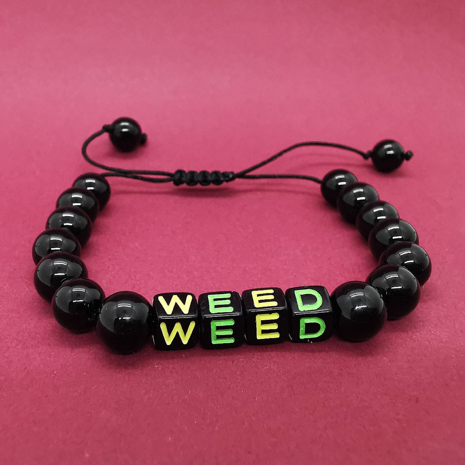 Bratara reglabila din onix cu pandantiv weed fotografia produsului View 4 L