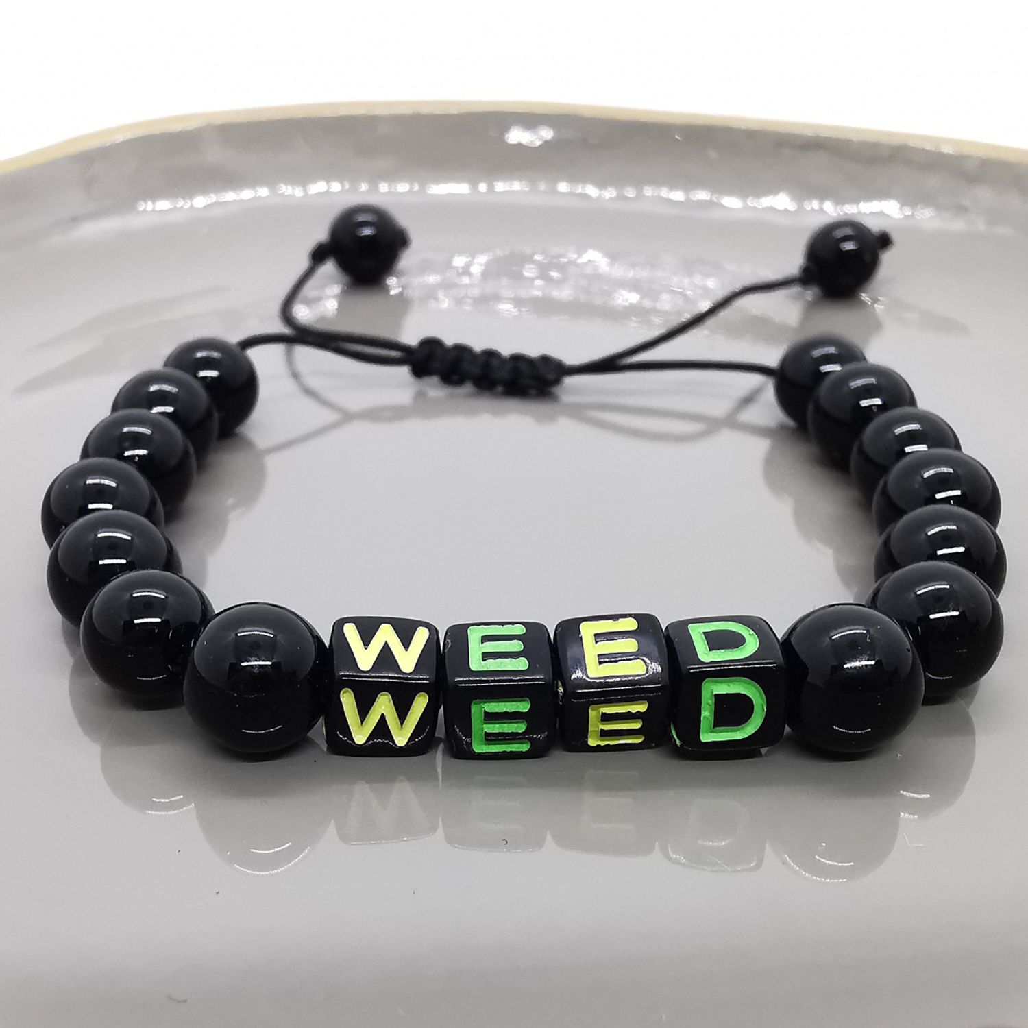 Bratara reglabila din onix cu pandantiv weed fotografia produsului View 2 L