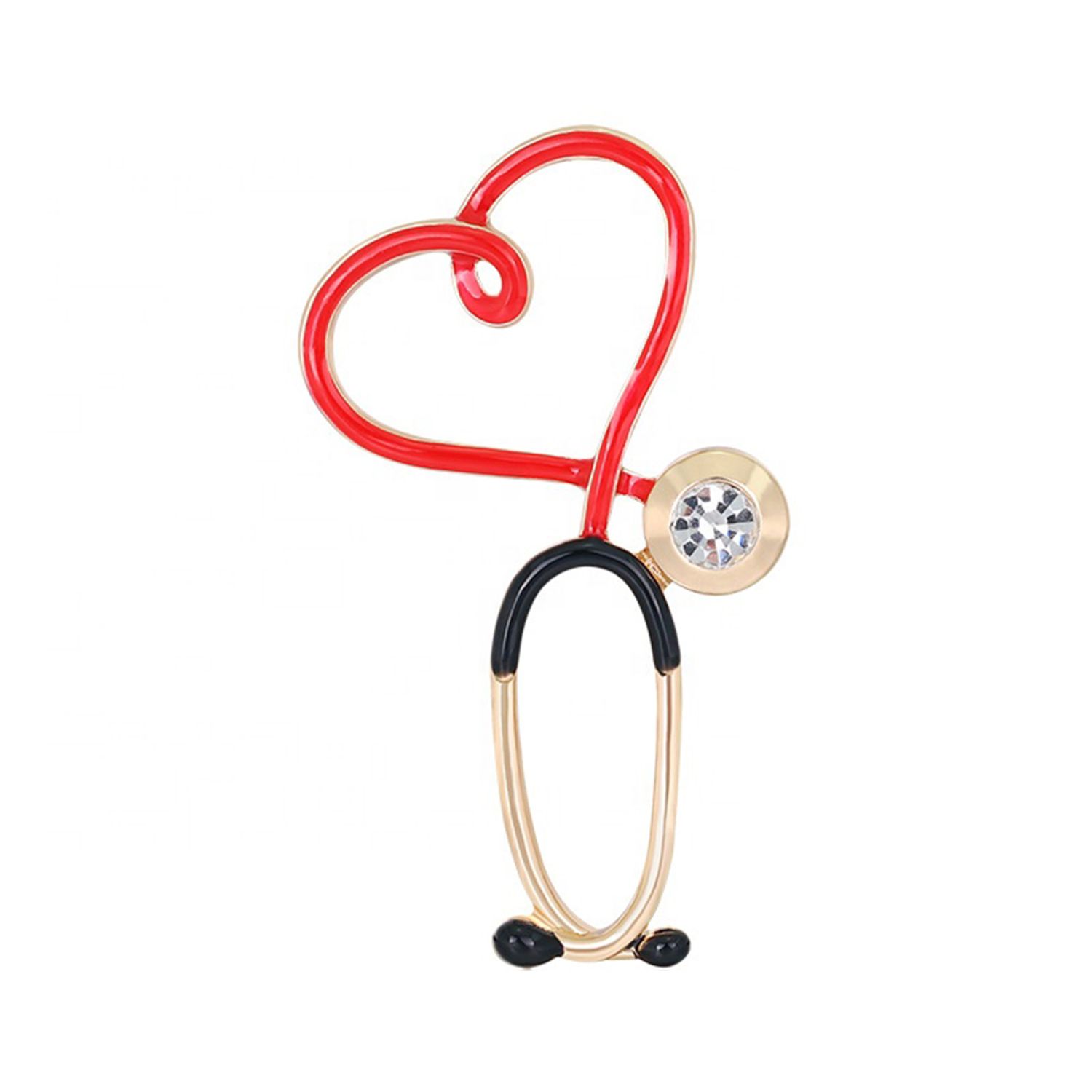 Brosa medicala, culoare rosie, model stetoscop drept fotografia produsului