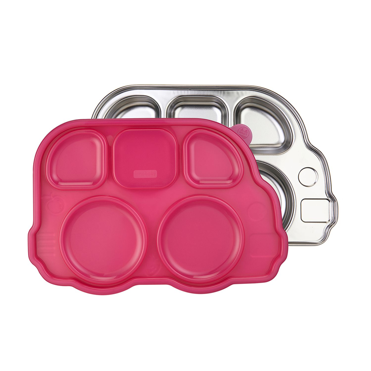 Tavita compartimentata cu capac - Din Din Smart Bus Platter, Pink, Innobaby fotografia produsului
