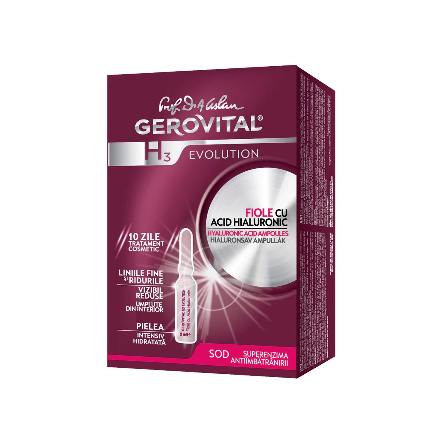 Fiole cu acid hialuronic 10 buc, 2ml, Gerovital fotografia produsului