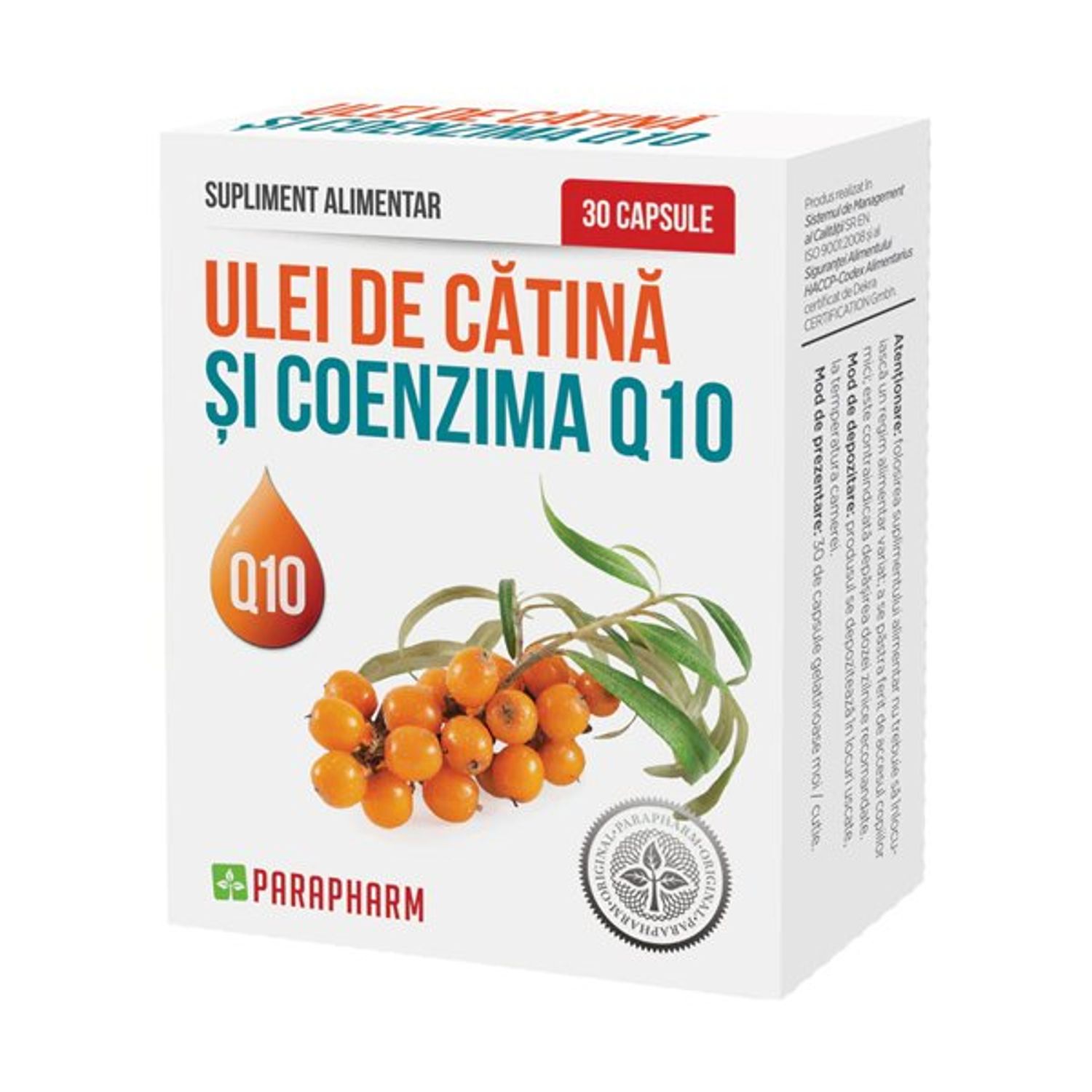 Ulei de Catina + Coenzima Q10, 30 capsule, Parapharm fotografia produsului