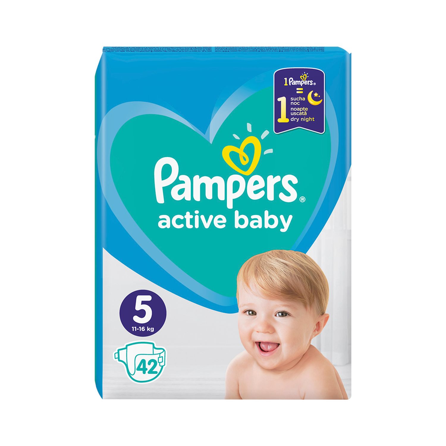 Scutece bebelusi Active Baby, Marimea 5, 11-16kg, 42 buc, Pampers fotografia produsului