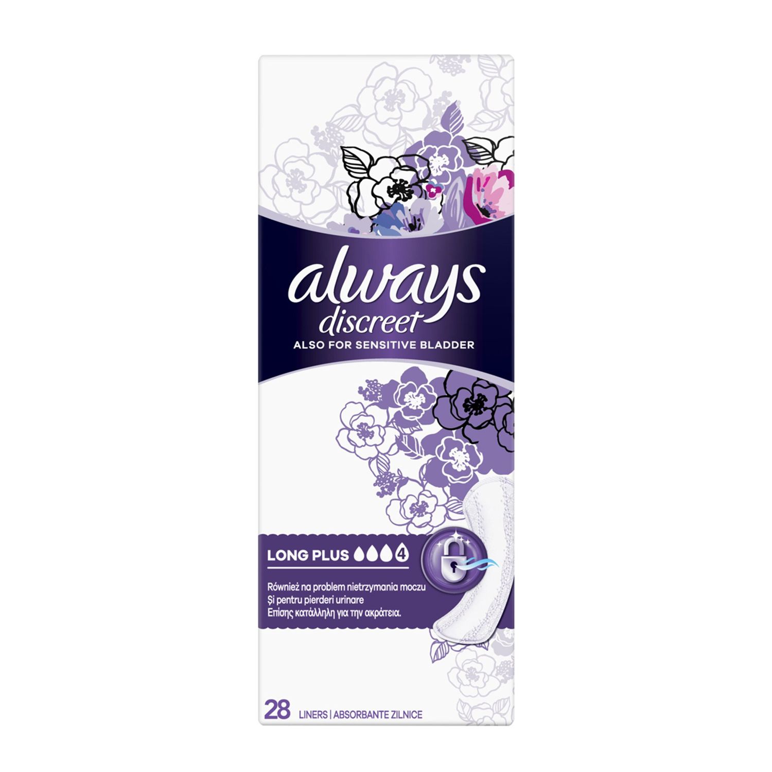 Absorbante zilnice Discreet Liners Long Plus, 28 bucati, Always fotografia produsului