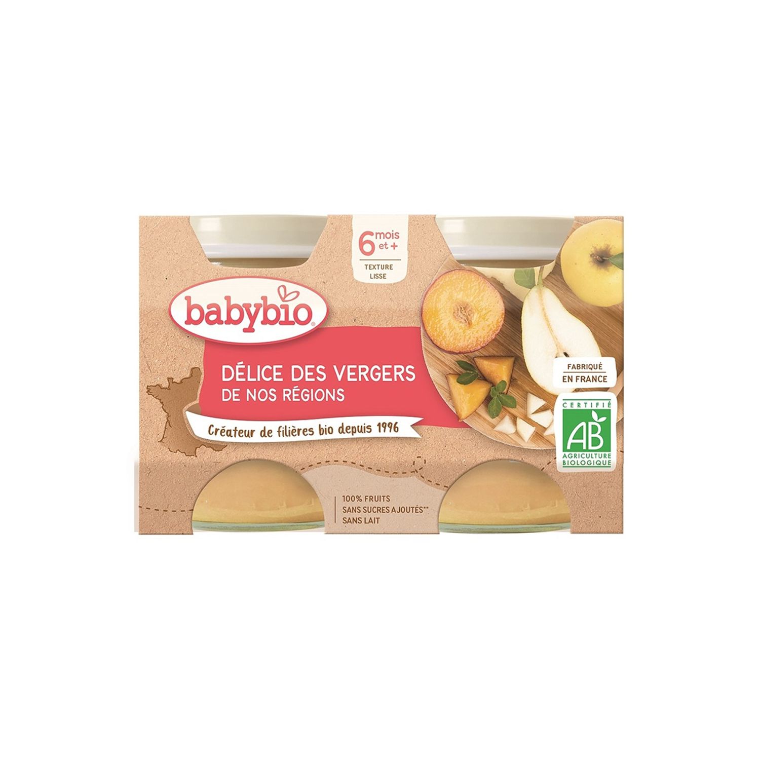 Piure de fructe, 6+ luni, 2 x 130g, Babybio fotografia produsului