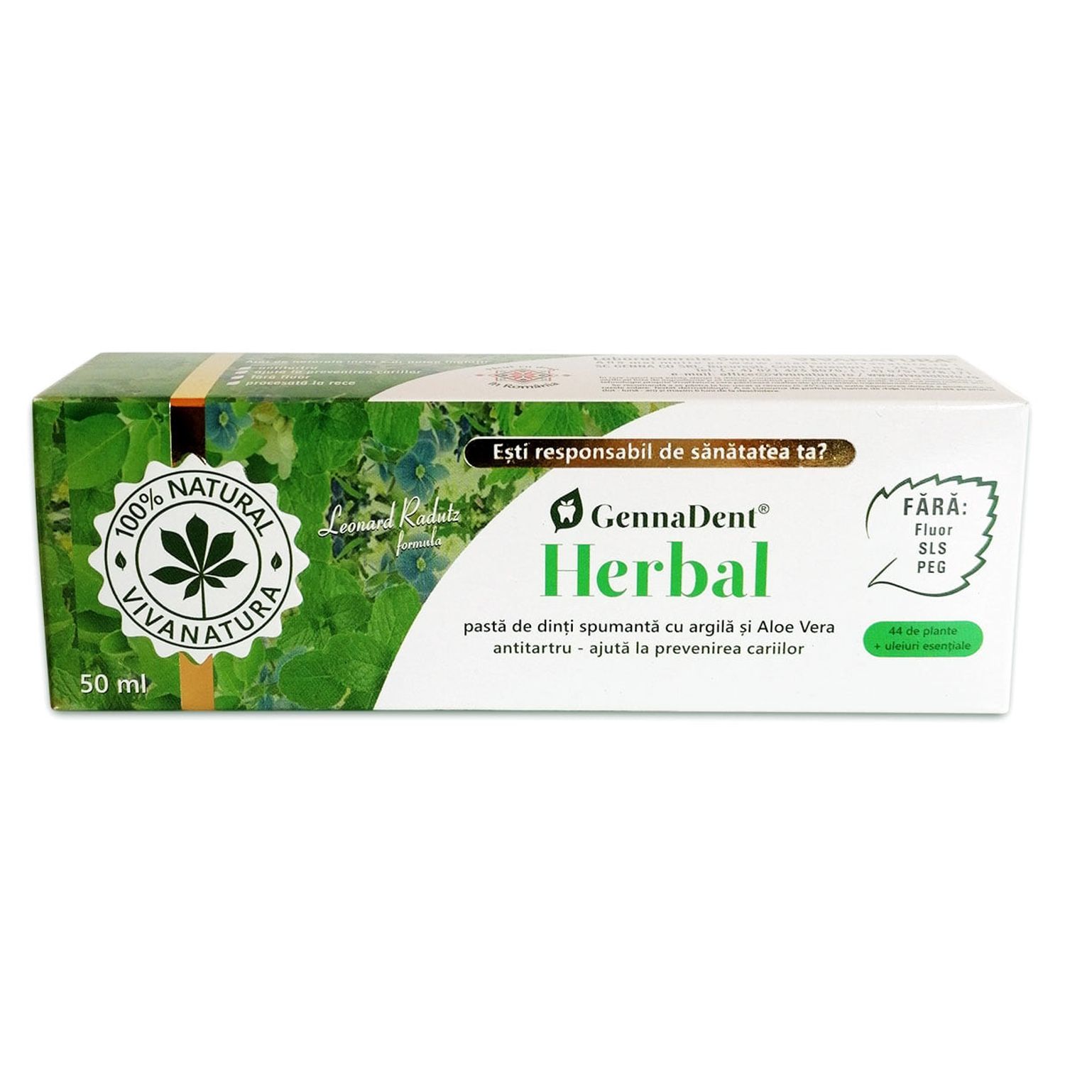Pasta de dinti Herbal, 50 ml, GennaDent, VIVA NATURA fotografia produsului