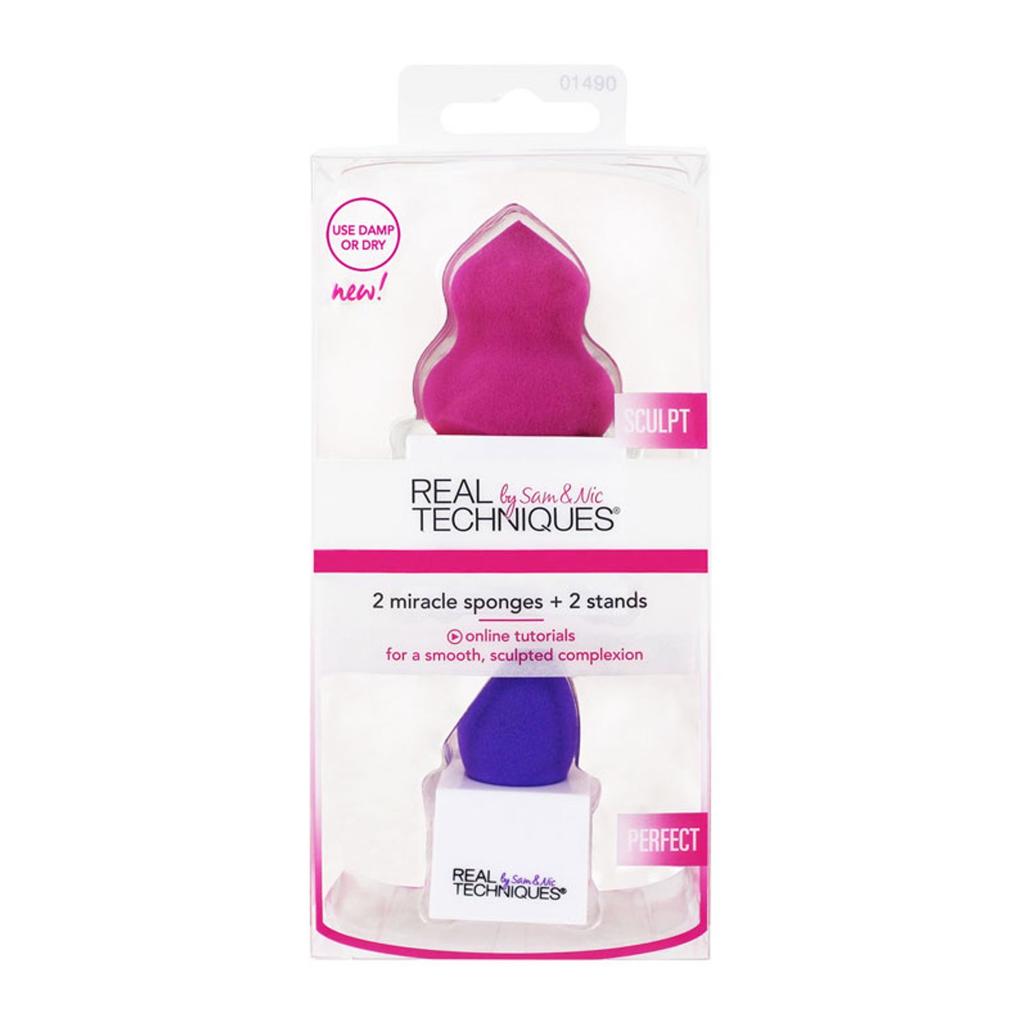 Set 2 Bureti pentru Machiaj cu suport Real Techniques 2 Miracle Sponges + 2 Stands fotografia produsului View 2 L