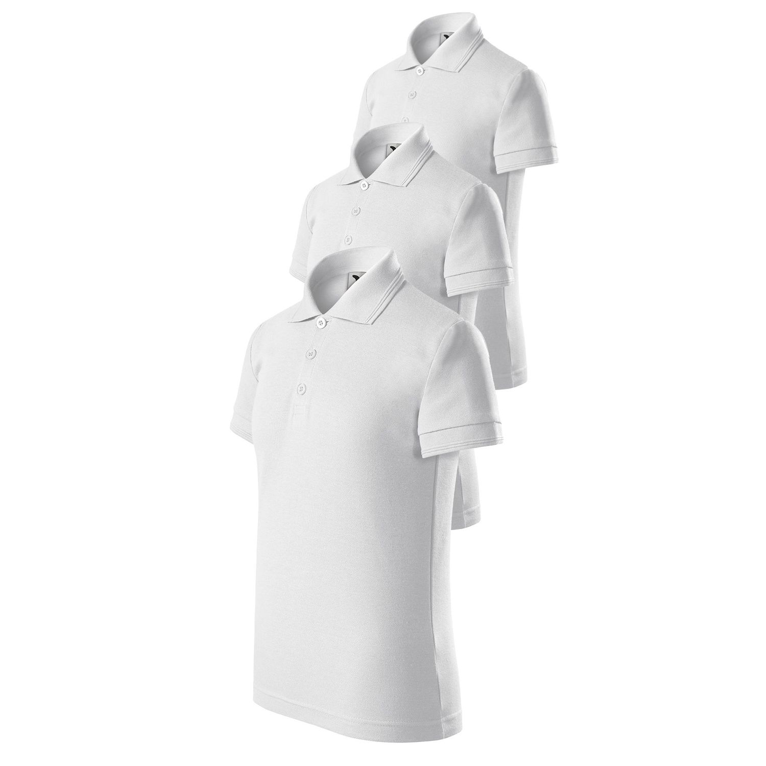 Set 3 tricouri polo de copii, Malfini, Kid Classy, Alb, 122 cm fotografia produsului