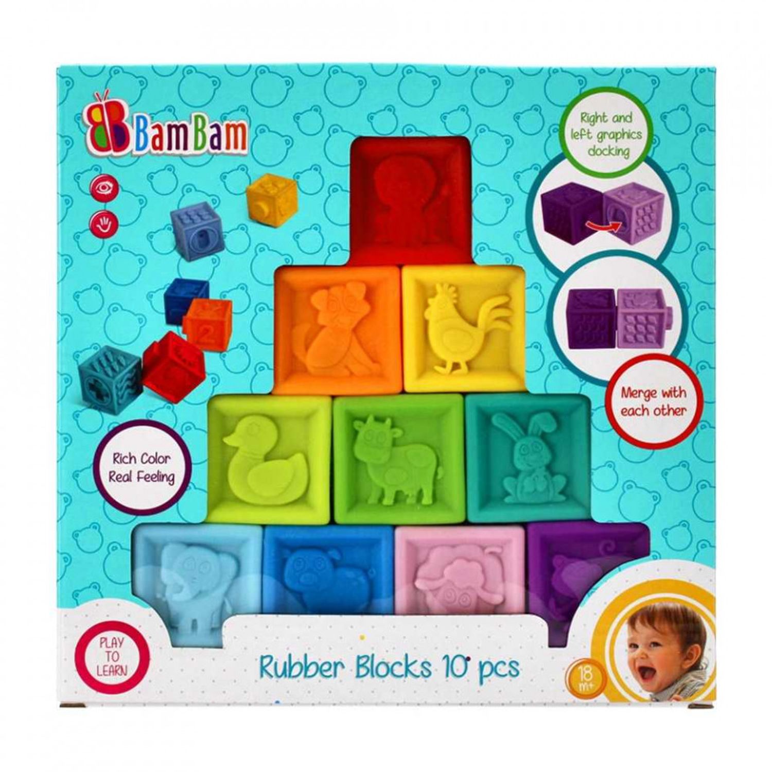 Cuburi senzoriale pentru bebelusi, 10 buc/set - BAMBAM fotografia produsului