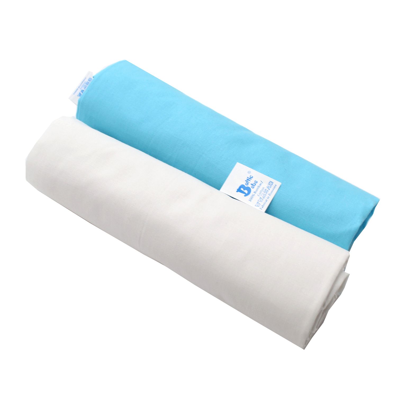 Cearceaf Balticbebe Alb/albastru, Bumbac, 2 x Cearceaf, Cu elastic 90x50 fotografia produsului