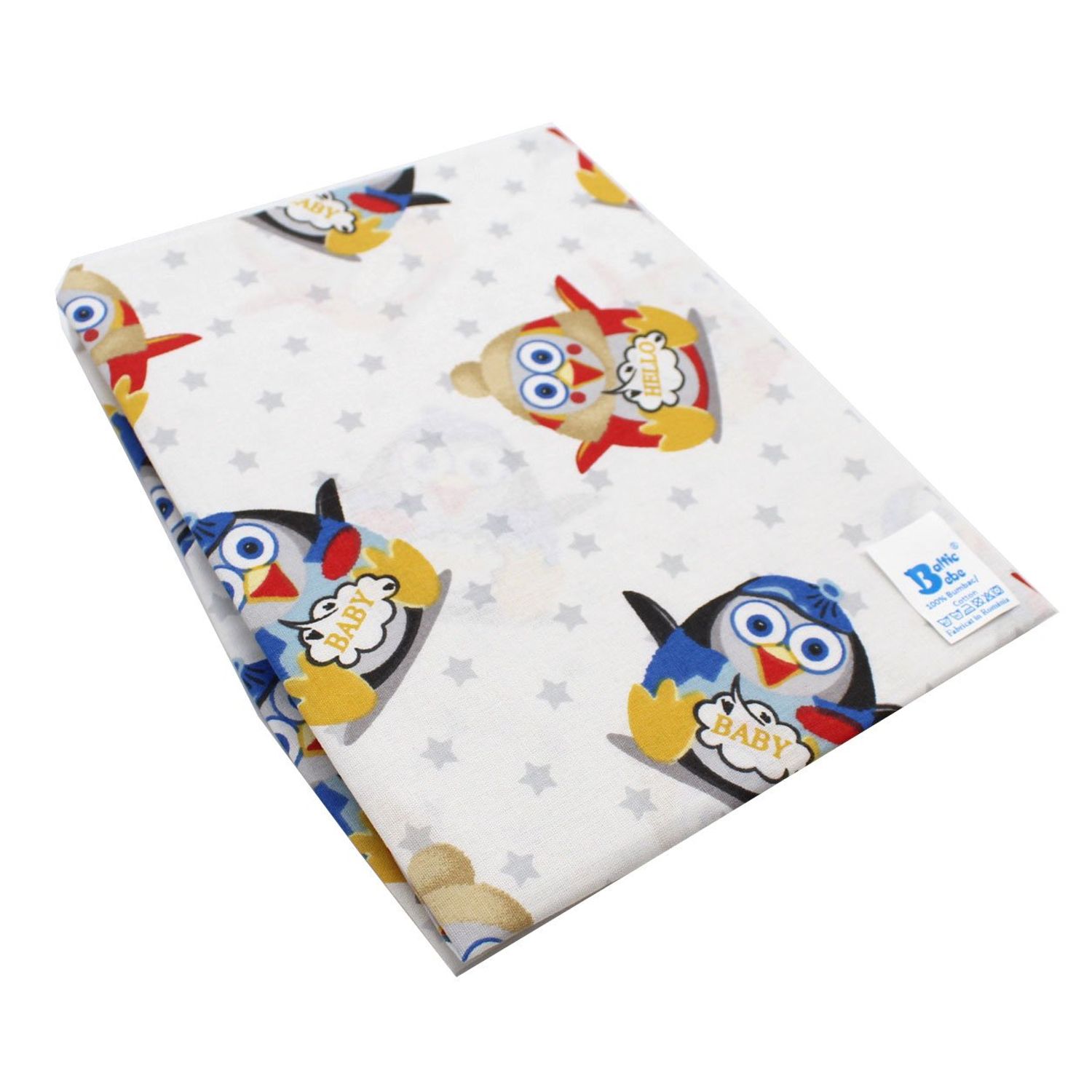 Cearceaf Balticbebe Alb/roz, Bumbac, 1 x Cearceaf, Pinguin, Cu elastic - 140x70, 0 + fotografia produsului