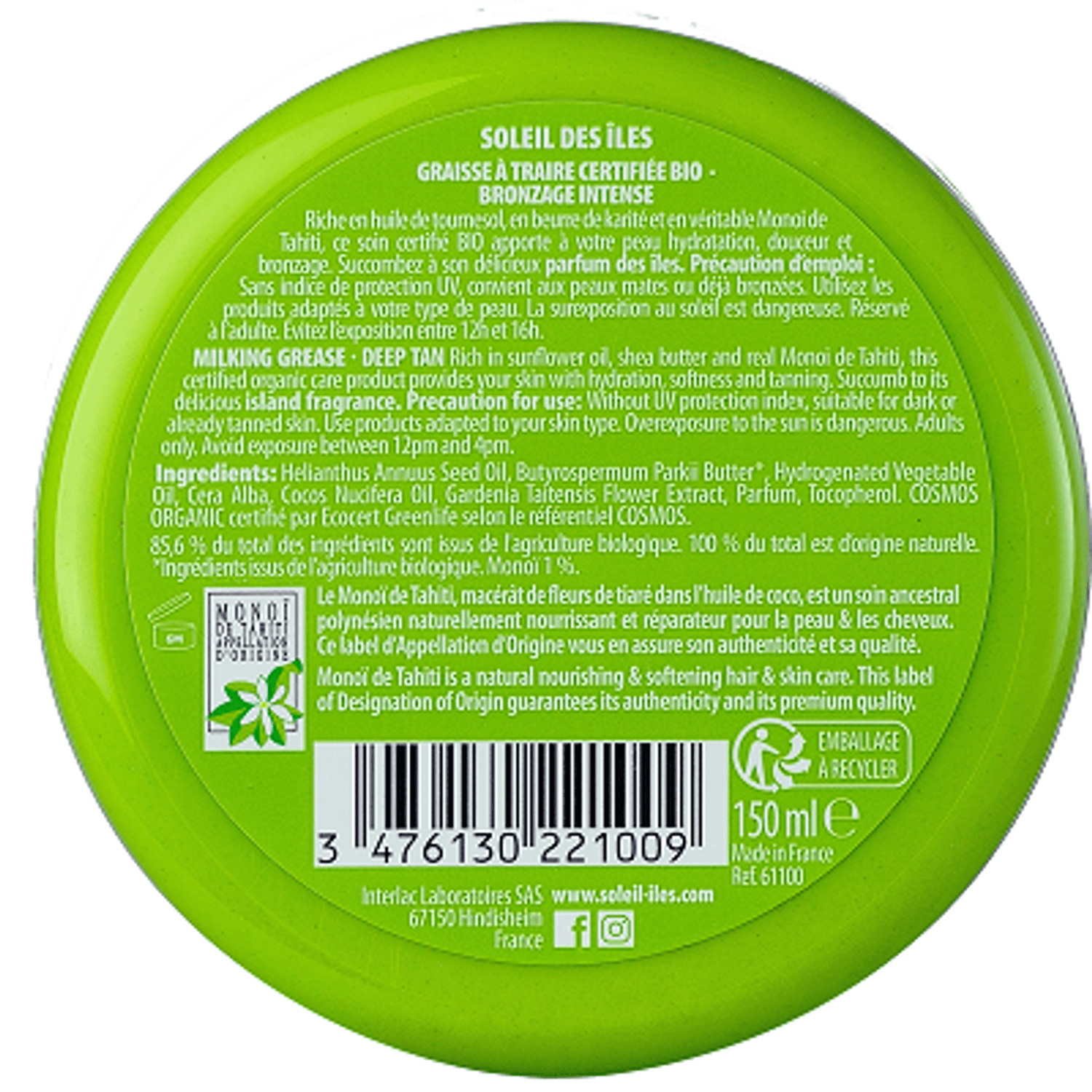 Crema-unt bronzare rapida bio, 150 ml, Soleil des iles fotografia produsului View 2 L