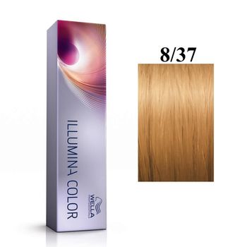Vopsea permanenta Wella Professionals Illumina Color 8/37, Blond Deschis Auriu Castaniu, 60 ml